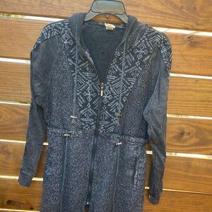 Black Patterned Eyelet Zip-Up utility Jacket with hood Gimmicks